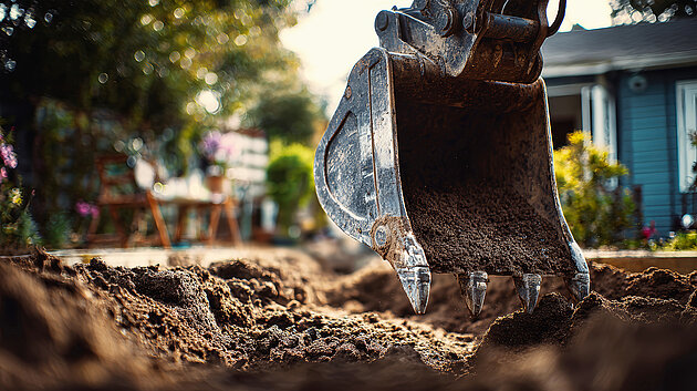 Erdarbeiten werden mit einem Bagger ausgeführt